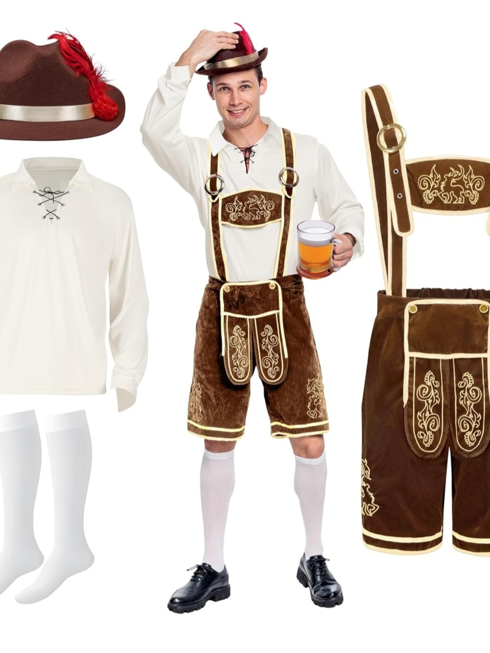 NEW Spooktacular Creations Lederhosen Men Oktoberfest Outfit Costume, Halloween